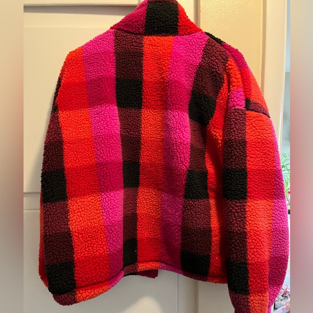 Pink and Red Plaid Sherpa Jacket